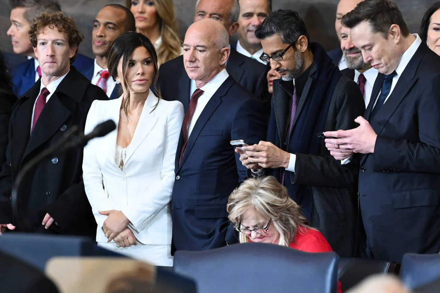 Tech leaders including Mark Zuckerberg, Jeff Bezos, Sundar Pichai, and Elon Musk gathered